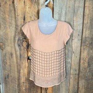 Joie Blush Short Sleeve Sequin Blouse Size XSmall